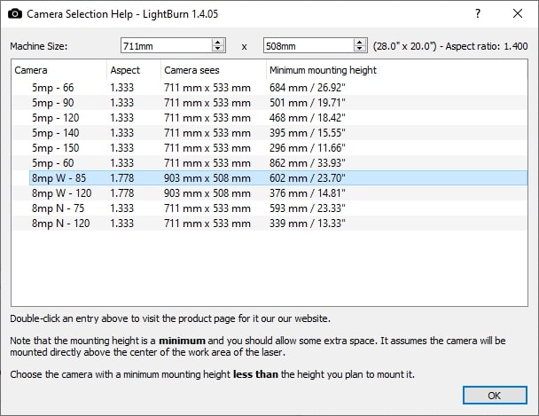 LightBurn Camera Selection